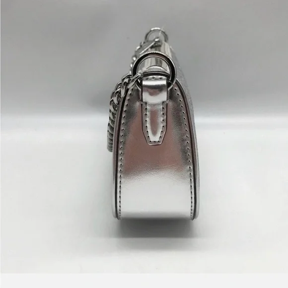 Michael Kors Silver Leather Carmela Small Pouchette Crossbody Bag - Picture 3 of 8